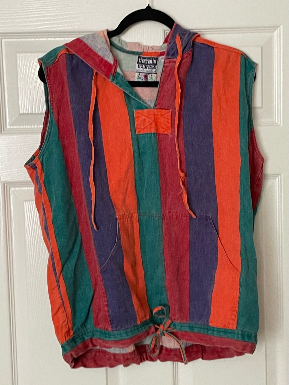 Vintage Cotton Details Express Stripped Sleeveless Hoodie - Size Large 90s